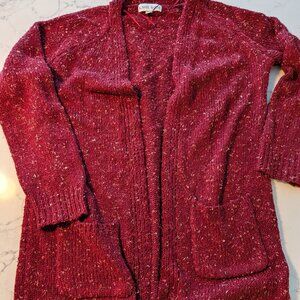 Gently used deep red cardigan, size S (fits like L)